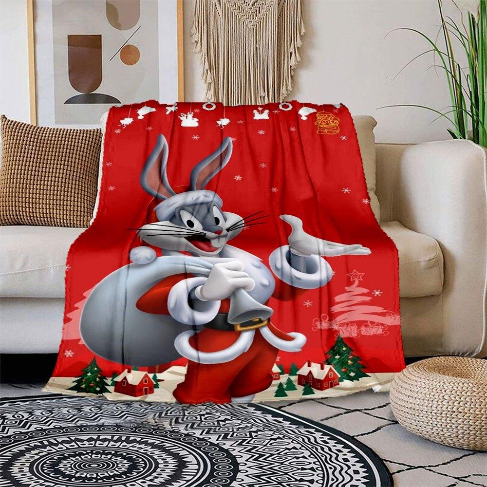 

Christmas Bugs Bunny Santa Claus Phone Case CoverBlanket Flannel Throw Blanket for Sofa, Bed, Travel, Camping, Office 100x150cm