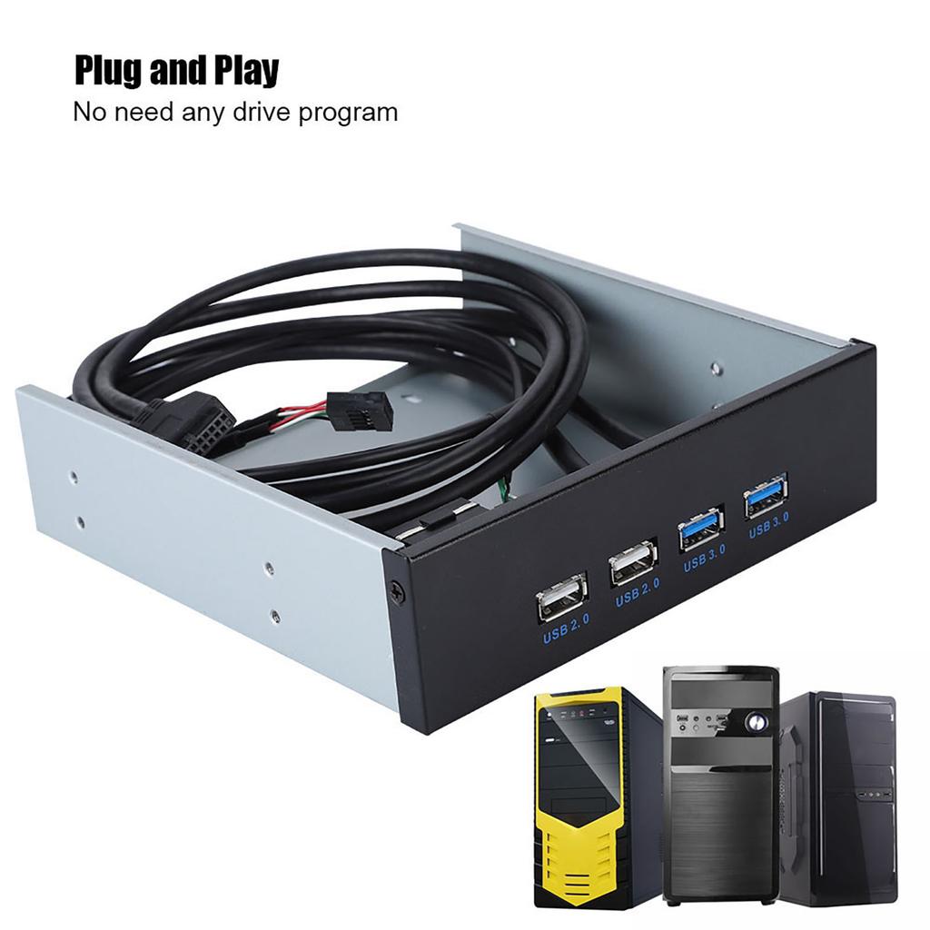 5.25 Inch 19 Pin 9Pin to USB 3.0 USB 2.0 4 Port Metal Optical Drive Bay