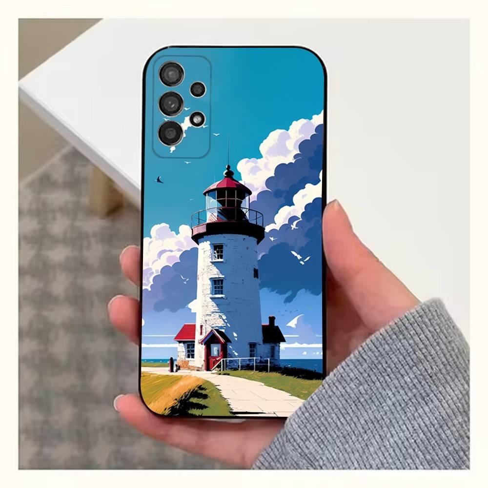 Anime Lighthouse Phone Case For Samsung S25,S24,S23,S22,S20,S21,S10,Ultra,Plus,Lite,FE,Soft Silicone Black Cover