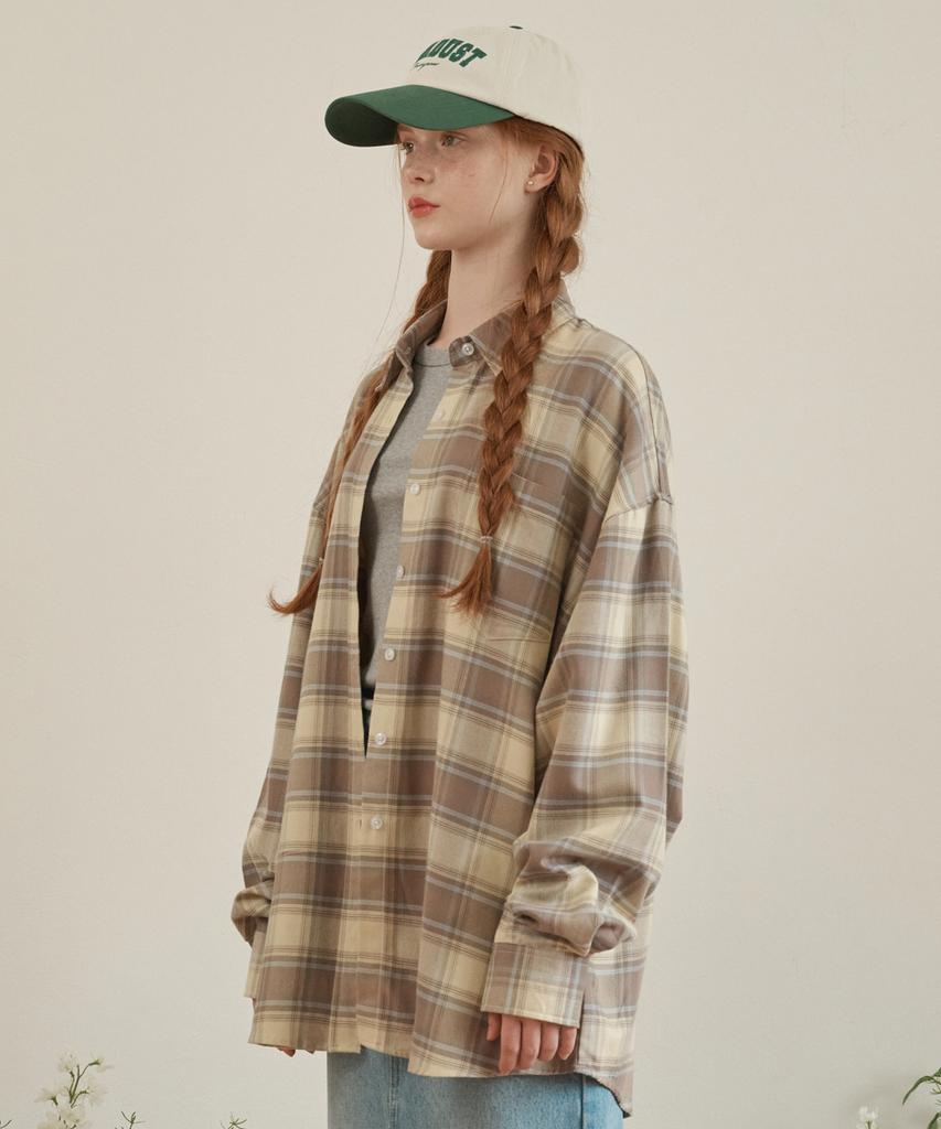 LOSSYROW Chemise à Carreaux Oversize Beige