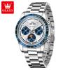 OLEVS 6756 Fully Automatic Watches for Men Original Stainless Steel Moon Phase Perpetual Calendar Business Man Mechanical Watch