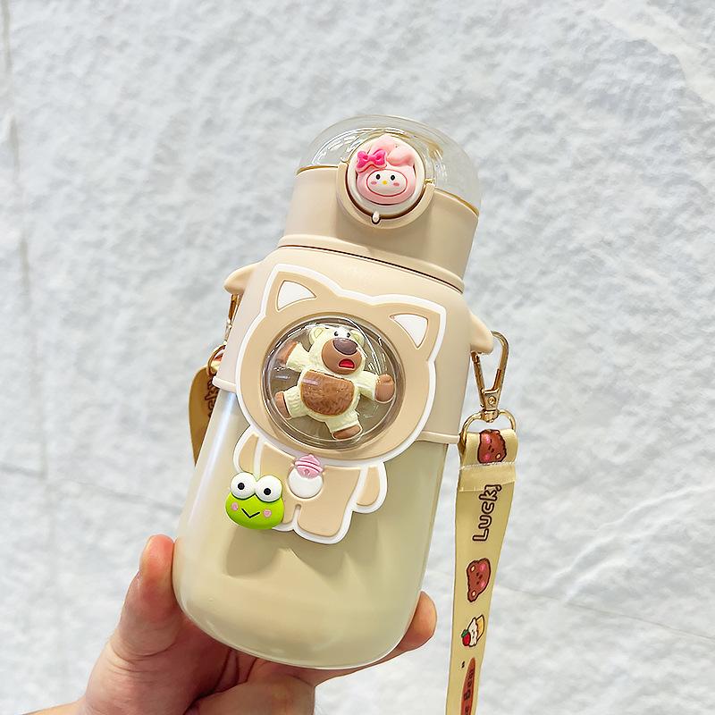 

Изоляционная чашка из нержавеющей стали с милым медведем 316, детская соломенная термос большой емкости, бутылка для воды для школы, термопосуда, бутылки для напитков 601-700ml