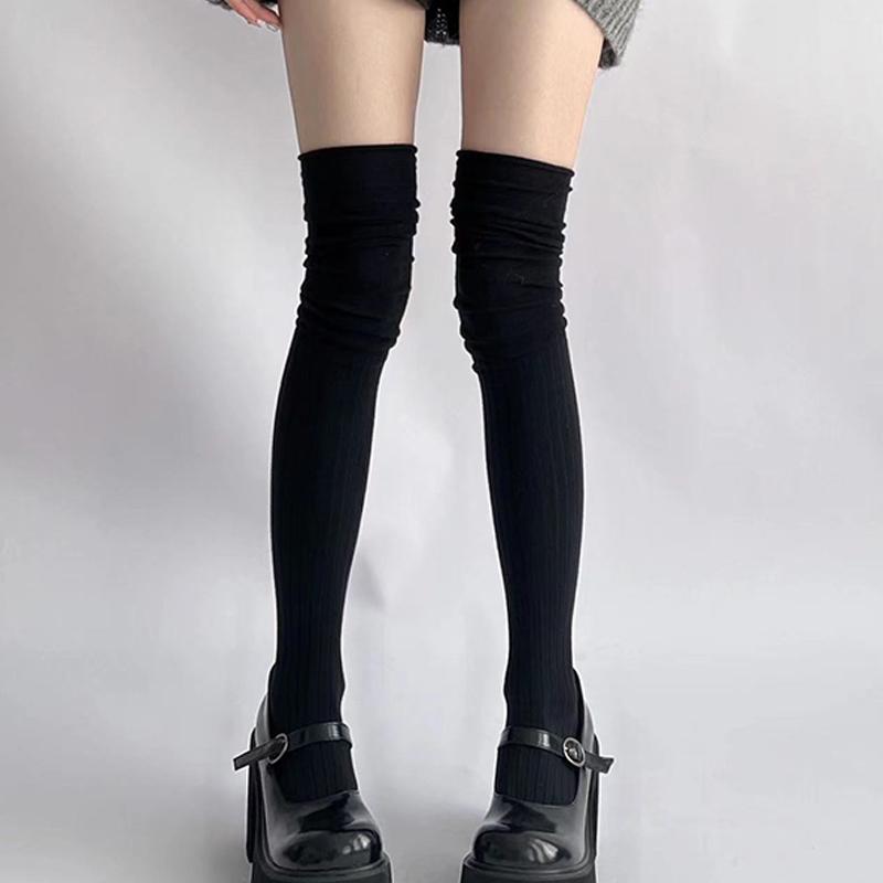 

Женские модные однотонные чулки до бедра, выше колена, японские носки JK one size чёрный