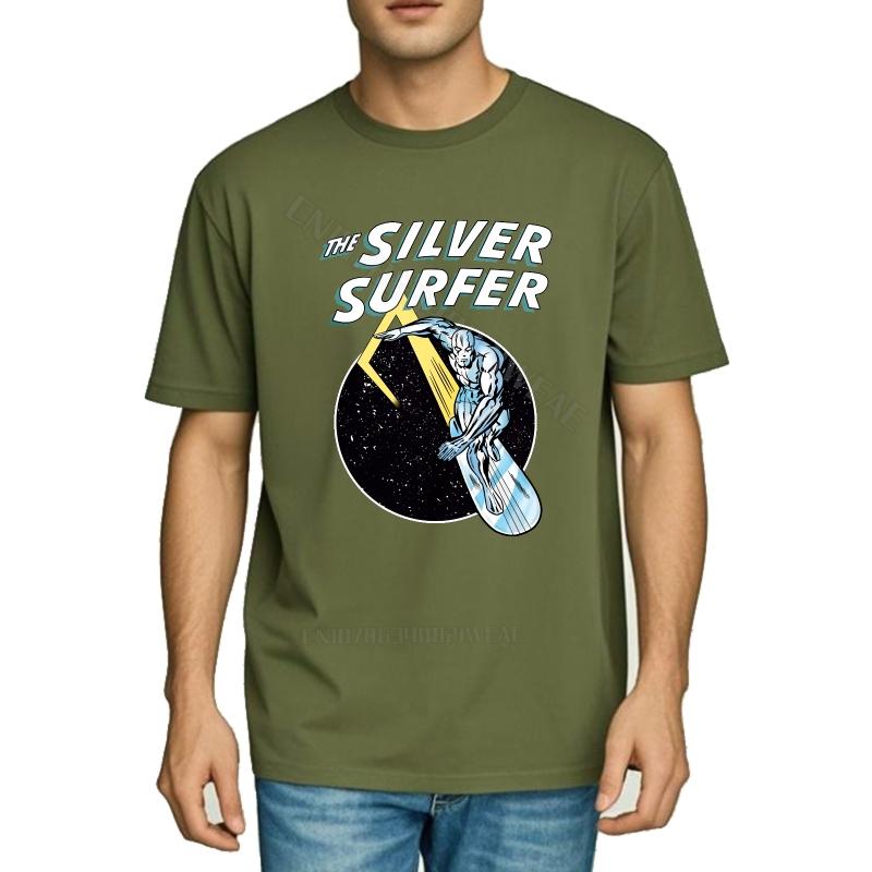 Tee Shirt Cotton Vintage Tshirt Silver Surfer Riding Cosmic Wave ONeck Unisex Tshirt Fashionable Essential Teeshirts Short