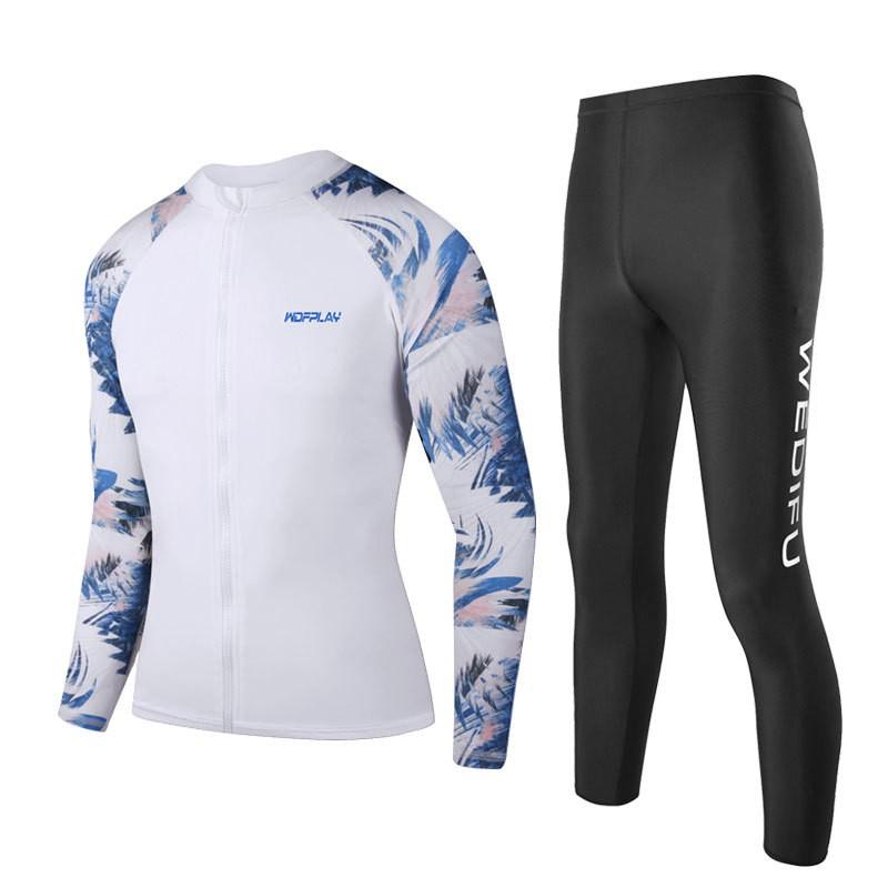 Diving Suit Mens Rash Guard Set UV Protection Quick Dry Long Sleeve Top Pants Surfing Snorkeling Swimming