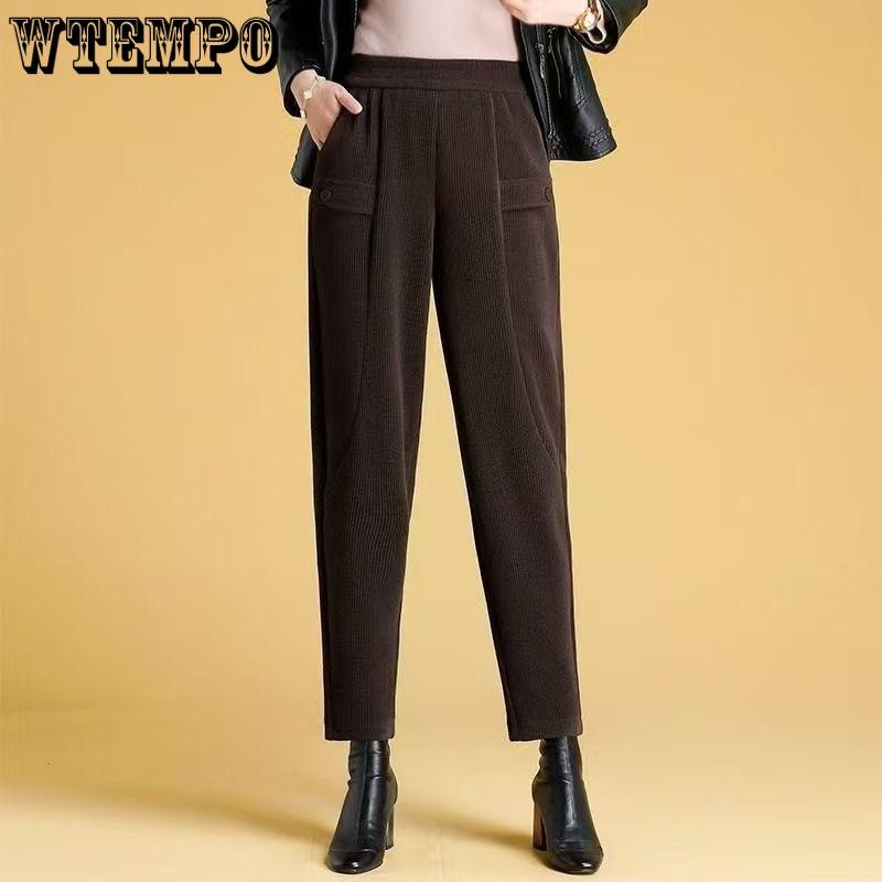 Spring/Summer Season Corduroy Haren Pants Women's Nine Leg Pants Loose Small Leg Pants