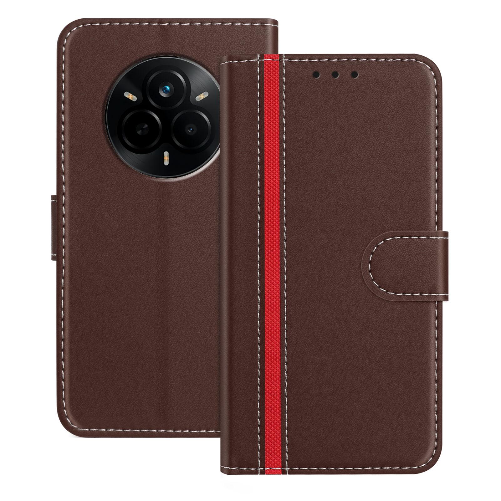 

For Realme 14 Pro 5G Phone Cases Wallet Stand Color Splicing Leather Cover with Magnetic Clasp Brown