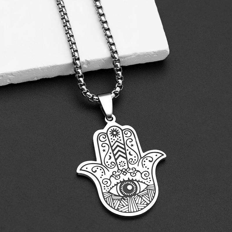 Retro Dima's Hand & Evil Eye Stainless Steel Pendant Necklace