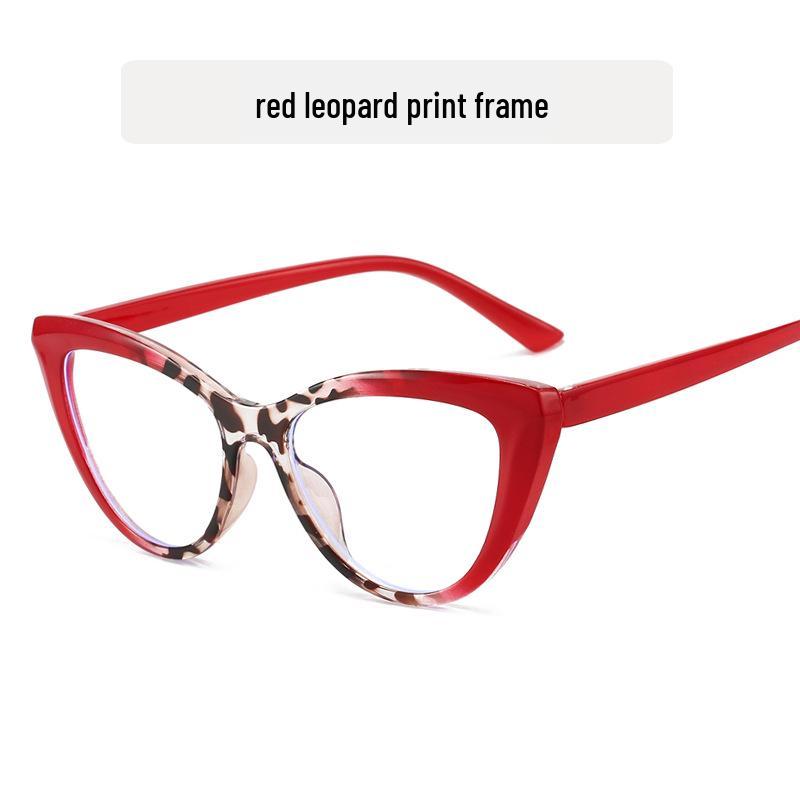 Retro Cat-Eye Color Block Women's Anti-Blue Light Glasses - Fashionable Large Frames, Lens Compatible, Trendy.