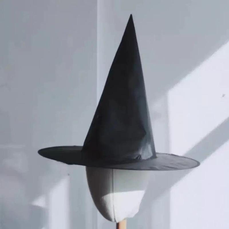 12Pcs Halloween Decoration Witch Hat Cap Costume Accessory Halloween Party Horror Props Oxford Hat Pure Black Pointed Hat Magic Hat