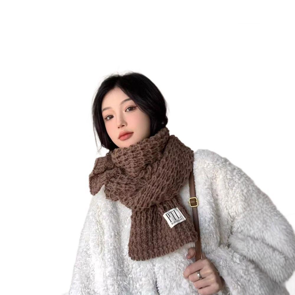 Polyester Thick Knitted Scarf Solid Color Fall Winter Warm Scarf Warm Neck Wrap For Women