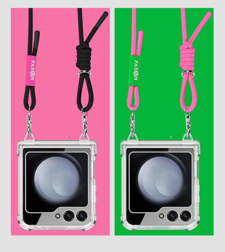 Samsung Z Flip5 Airbag Hinge Case – Transparent Acrylic, Full Coverage, Slim with Lanyard