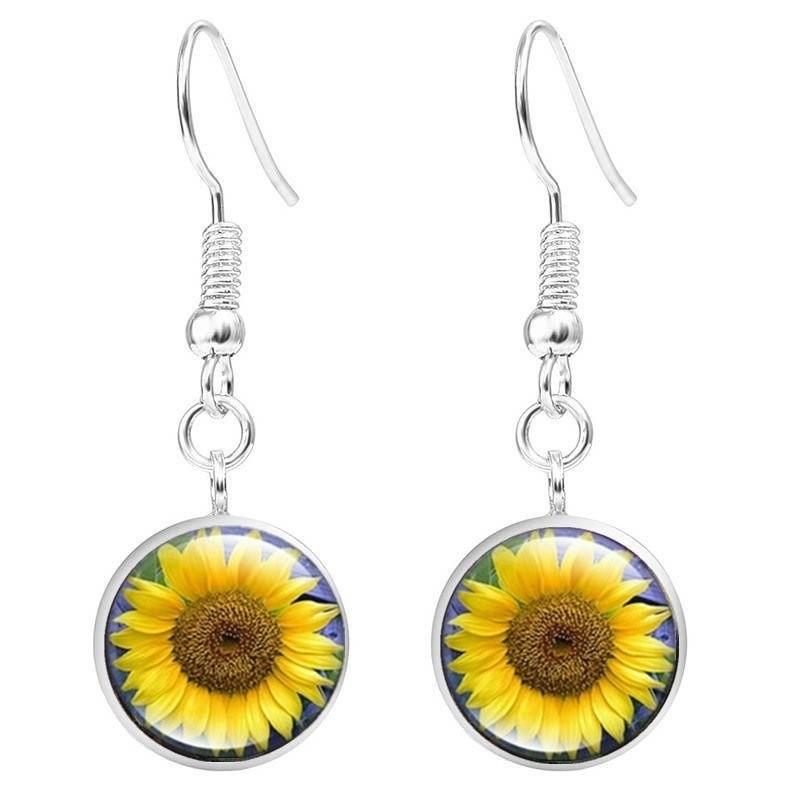 Vintage Sonnenblumen Schmuckset Mit Legierung Anhänger Kette Ohrringe Für Damen