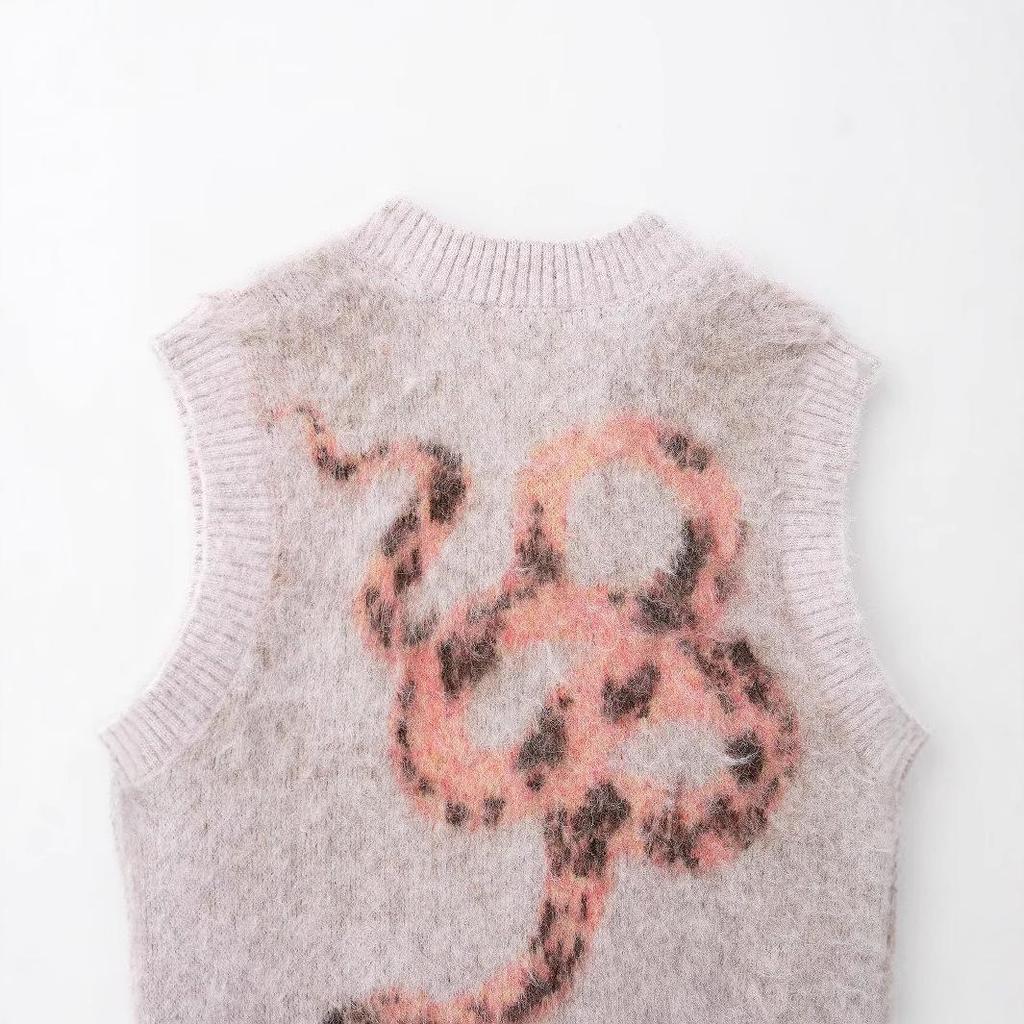 2025 Spring Women's European & American V-Neck Jacquard Knit Vest Top