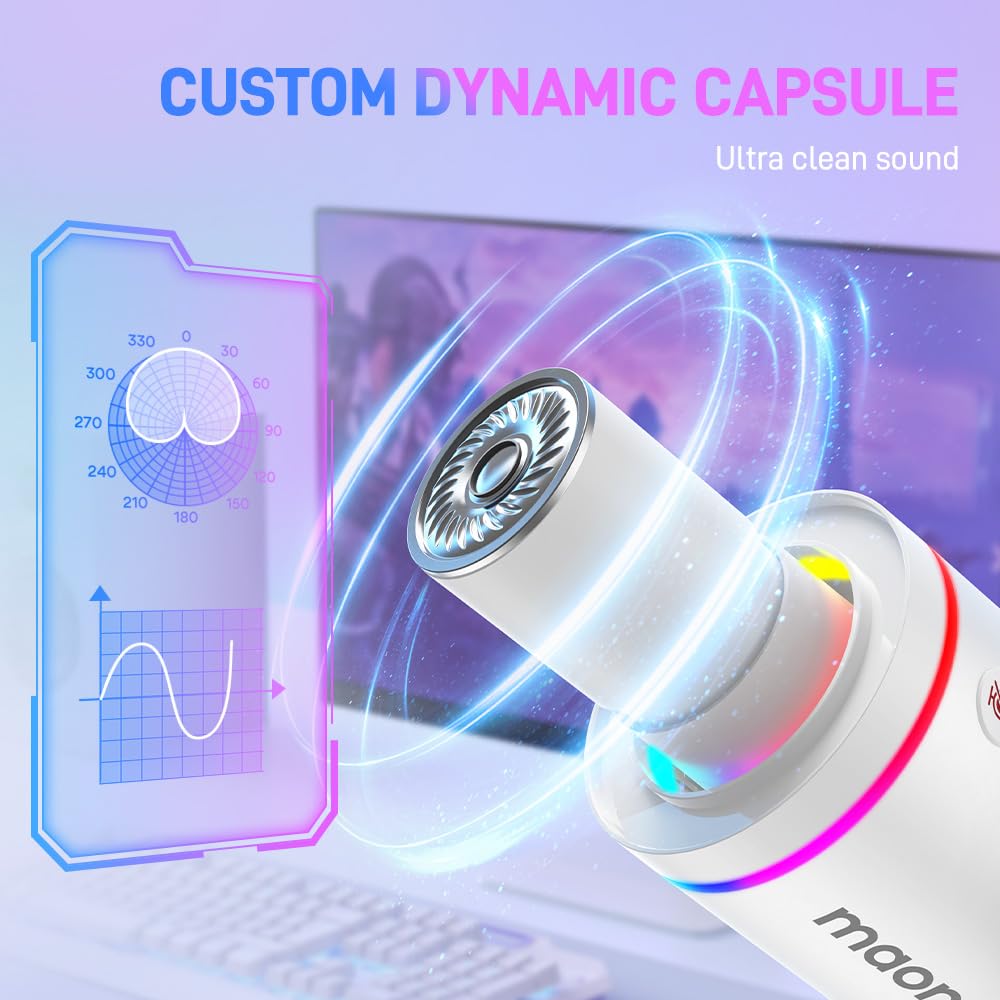 MAONO PD200X Gaming-PC Unidirektionales Dynamisches Dediziertes Stummes RGB-Sprach-Live-Kommentar-Spiel Weißes Mikrofon, USB/XLR-Mikrofon, Mikrofon, Software,