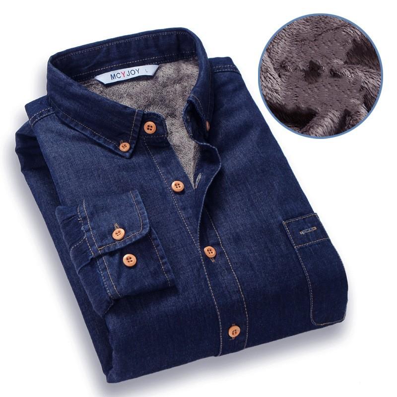 

Мужская теплая джинсовая рубашка однотонной расцветки на осень/зиму с флисовой подкладкой, утолщенная повседневная рубашка с длинным рукавом XS