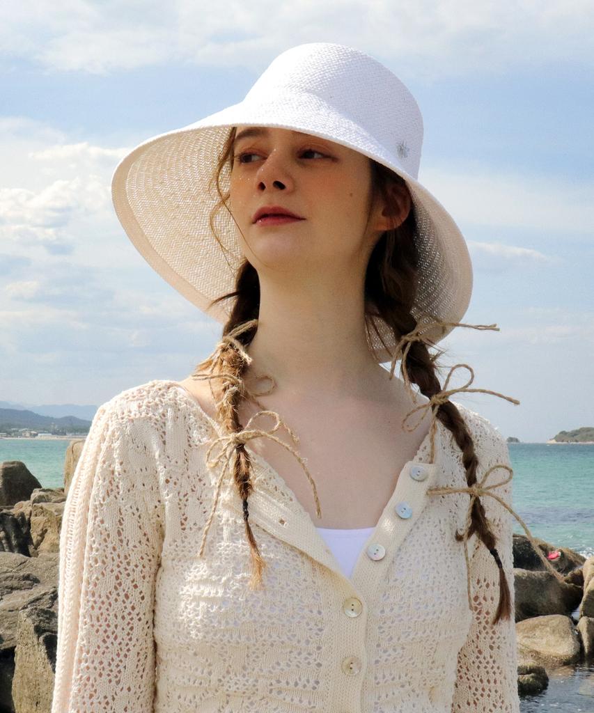 Elkebeullum Agave Wide White Bucket Hat