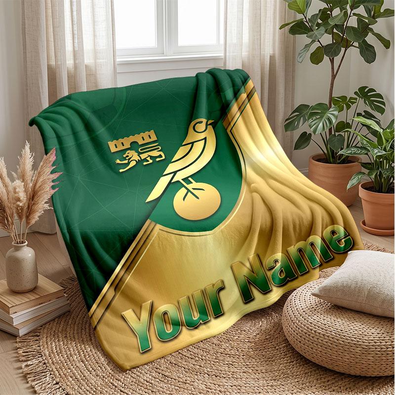 Norwich City Benutzerdefinierter Name Text Flanelldecke Fußball Logo Personalisierte Fleece-Kuscheldecke Besonderes Geschenk für Sofa Schlafzimmer Zuhause