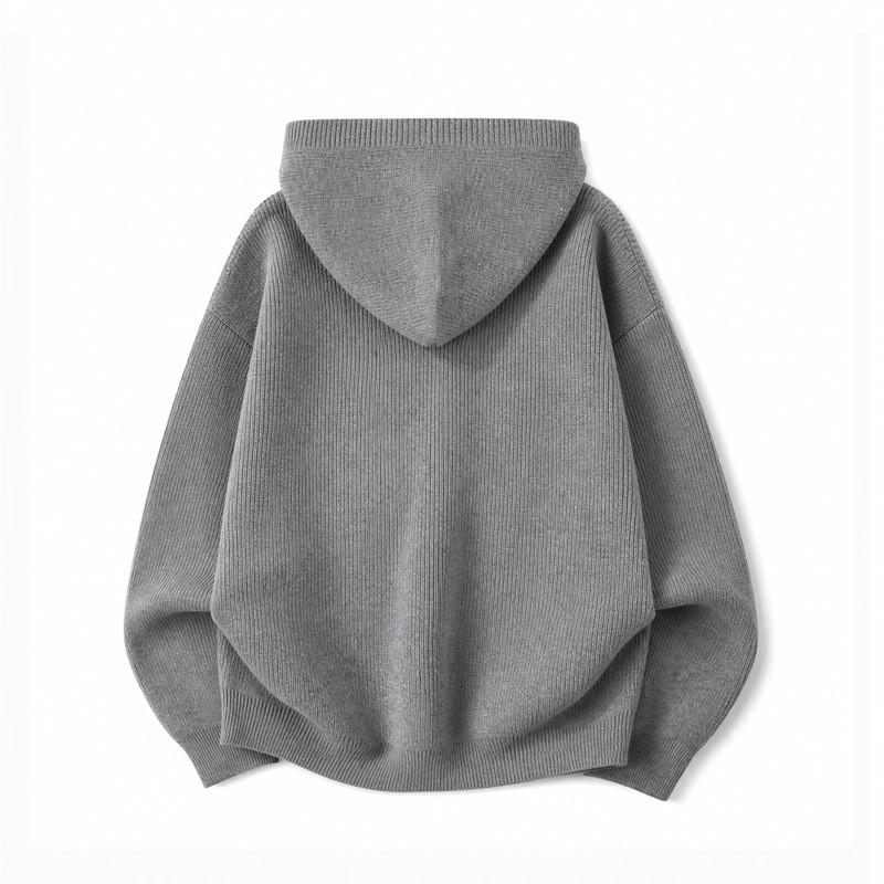 Unisex Übergroßer Kapuzenpullover 2025 Lässiger Strickpullover Mit Halbreißverschluss Grau Schwarz Locker Geschnitten Acrylmischung