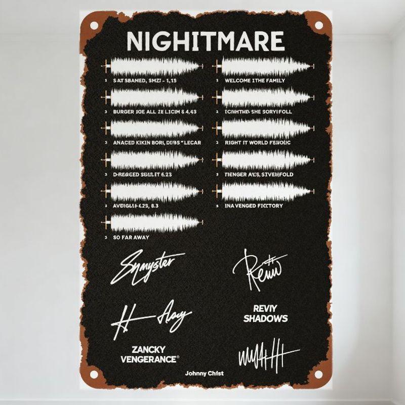 

Vintage Nightmare Music Tracklist Metal Tin Sign Rusty Distressed Wall Plaque for Man Cave Bar Home Decor, Dark Alternative Musi 20x30cm（7.8x11.8inch）