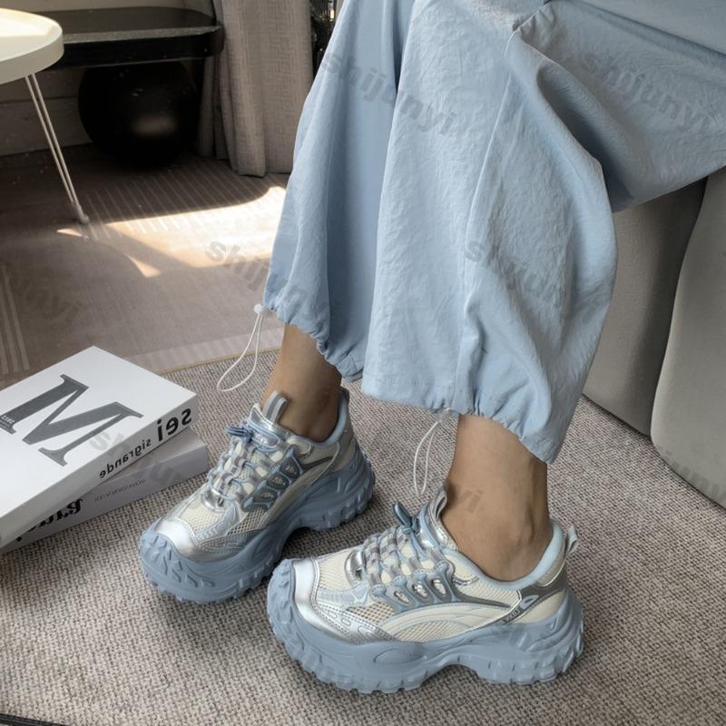 Fashion Women's Platform Sneakers 2025 Autumn Mesh Breathable Fashion Sport Shoes Comfortable Non Slip Height Increase Vulcanized Shoes