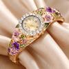 Round Dial Ladies Wristwatch Rhinestone Bracelet Bracelet Watch Vintage Watch Daily Accessory