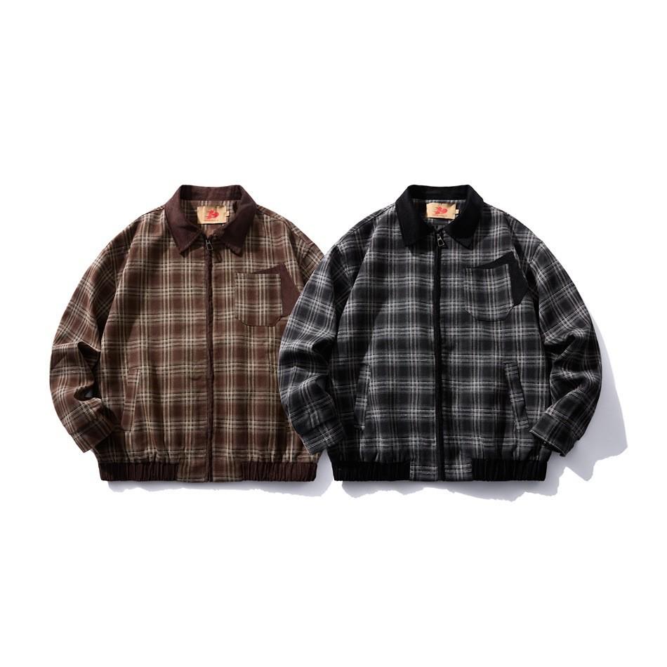 NICE3RULE Herren Japanische Retro Arbeitsjacke - Klassisches Britisches Karomuster für Frühling & Herbst (NW112)