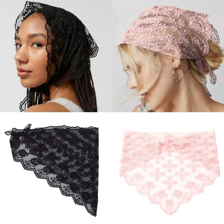 Vintage French Lace Flower Head Wrap Thin Bandana Neck Scarf for Female Various Outfits and Occasion Holiday Headwear