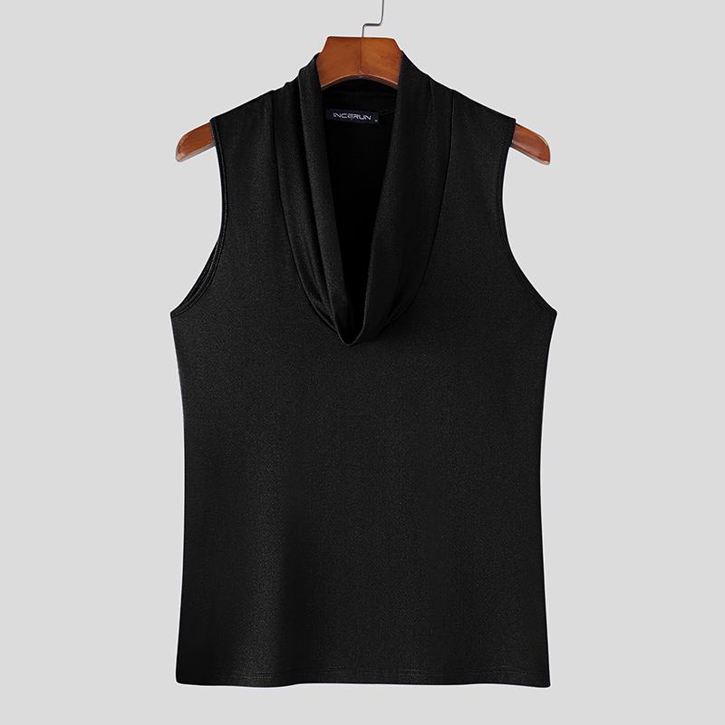 INCERUN Men Summer Low-Cut Swing Collar Sleeveless Thin Casual Tank Tops