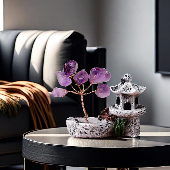 

Кристалл Денежное Дерево Исцеление Кристалл Орнамент Аметист Фэншуй Дерево с Башней Статуэтка для Домашнего Стола Полка Дзен Украшения