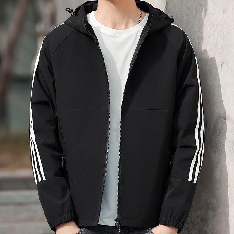 Three-bar Jacket Men's Casual Fashion Trend Hooded Slim-fitting Simple Men's Jacket Autumn Jacket