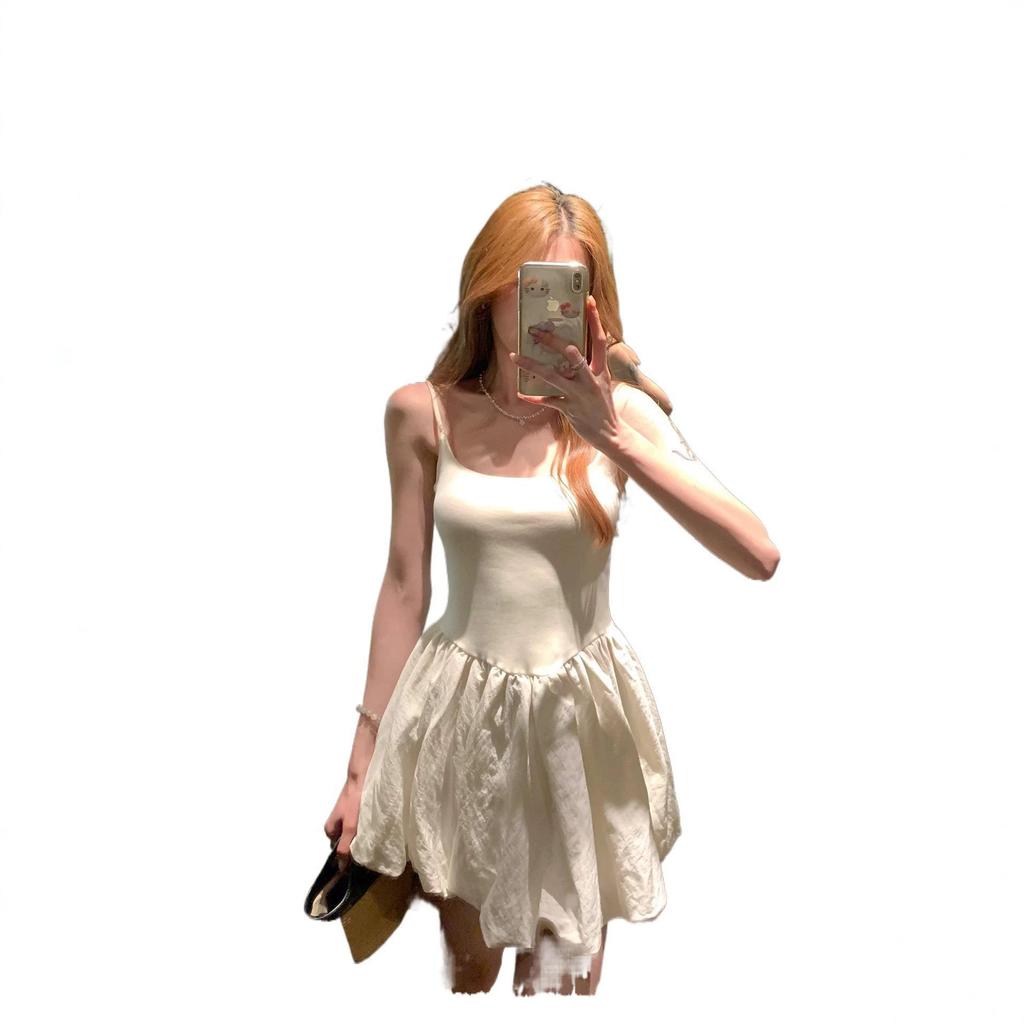 Summer ballet style suspender dress women's new white waist and thin design bud skirt short skirt women's clothing