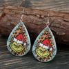 European and American Christmas Grinch Double-sided Leopard Print Leather Earrings