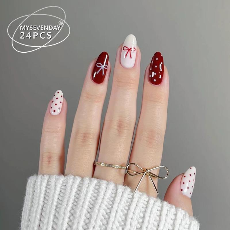 

Red Polka Dot Bow Nail Art Tips - New Wearable Design Glue Version