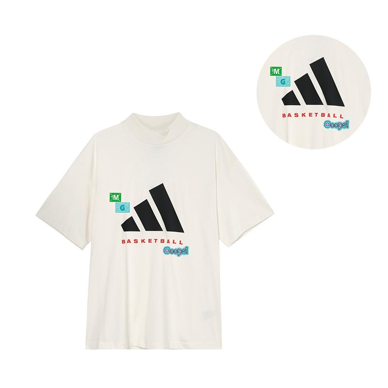 Adidas Basketball Atmospheric Embroidered Basketball Sports Casual Simple Comfortable Short Sleeve T-Shirt Unisex T-Shirt White JE3762(TEAM702-B2)