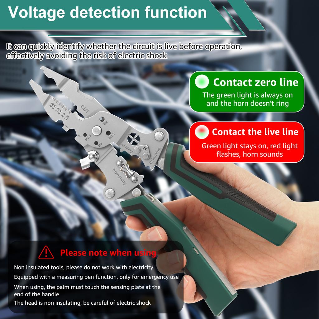 Foldable Wire Stripper with Voltage Tester Multifunctional Professional Electrician Pliers for Stripping Cutting Crimping