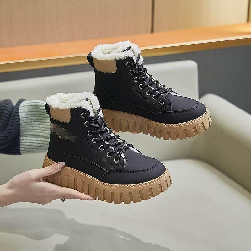 Plush snow boots women's 2025 winter new women's platform plush snow short boots non-slip warm high-top cotton shoes
