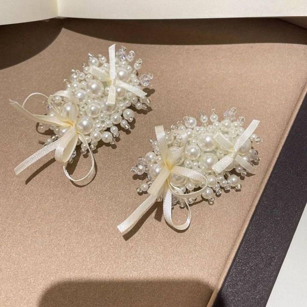 1 Pair White Bride Hairpin Stylish Wedding Headdress French Style Bridal Hair Clip  Hair Accessories