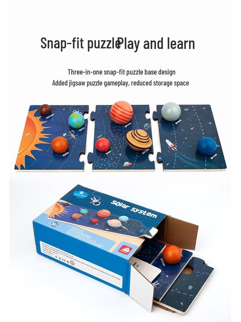 Montessori Wooden Solar System Puzzle - Eight Planets Educational Matching Board for Children