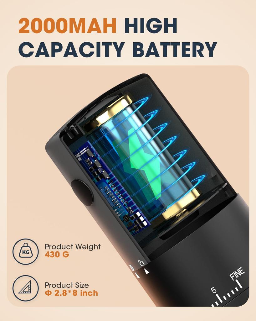 first coffee mill that can grind coffee while equipped with 38 levels of adjustable speed grinding function and ceramic corn and a large 2000mAh