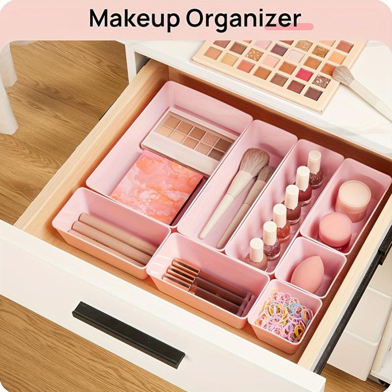 Colorful 25pcs Clear Plastic Drawer Organizer 4 Sizes Vanity Drawer Dividers Storage Separation Bins for Make Up Kitchen Utensils