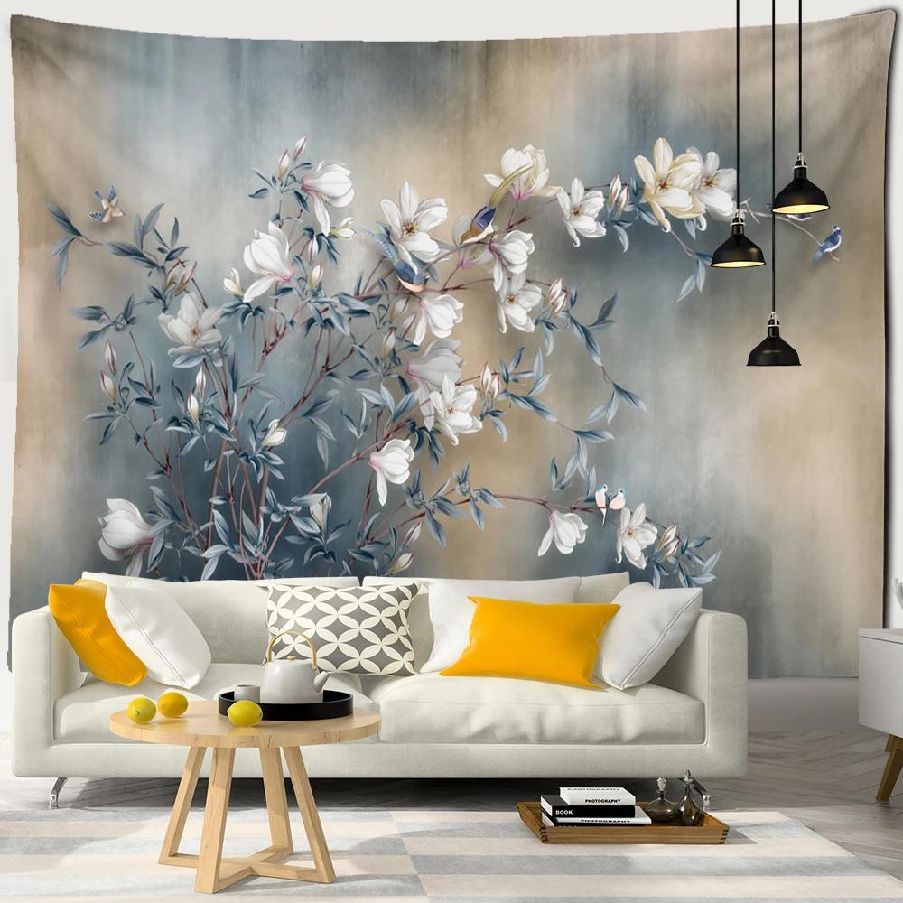 Magnolia Flower Tapestry Bohemian Style Hippie Art TV Background Wall Hanging Room Bedroom Living Room Decor