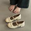 French Bow Thick Heel Mary Jane Single Shoes Summer One-button Small Leather Shoes Ballet Women Thick Heel High Heels