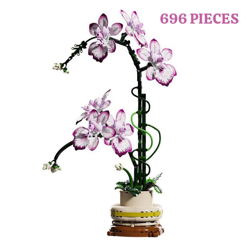 Orchid Building Block DIY Assembly Potted Plant Toy Realistic Flower Brick Romantic Home Decor Toys for Kids Christmas Gifts