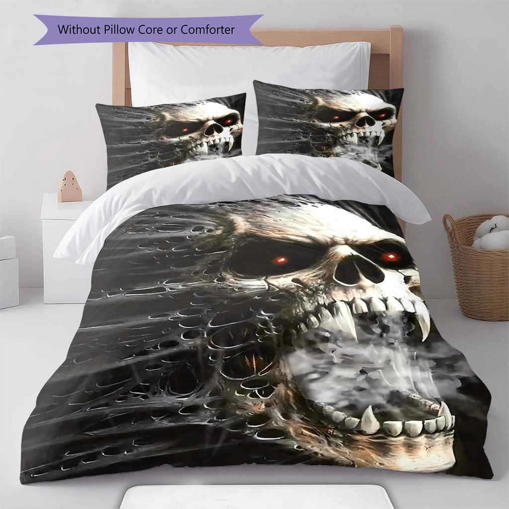 Snake and Skull Pattern Bedding Quilt Set Quilt Cover Pillowcase Home Decoration Gift (1 * Duvet Cover + 2 * Pillowcase, Without Core)