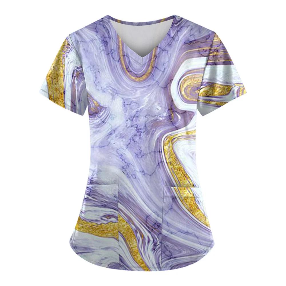 Uniforme Clinica Donna Moda Stampa Farfalle Estiva Scollo a V Dentale Donna Scrub Microstretch Manica Corta Uniforme Infermiera Donna
