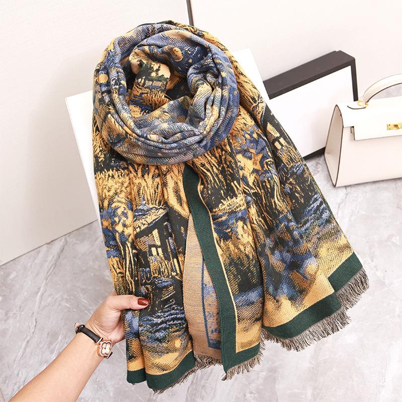Autumn and Winter New Fashion Starry Sky Imitation Cashmere Scarf for Women Versatile Light Luxurious and Elegant Cold Proof Shawl and Scarf