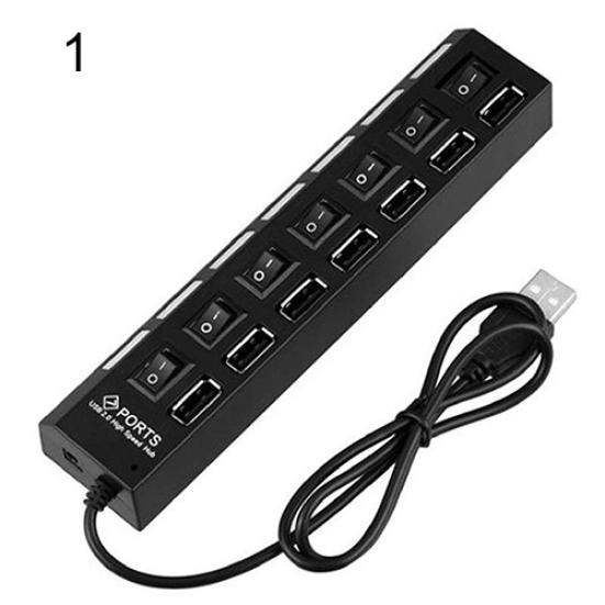 7-Port USB 2 High Speed Adapter HUB Splitter EIN/AUS-Schalter für Laptop-PC