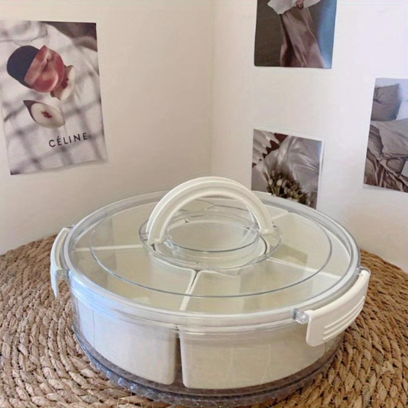 1pc 360° Rotating Snack Organizer with 6 Compartments,Leakproof Lid,Ergonomic Handle, Space-Saving Design for Fruits/Nuts/Candy