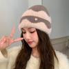 Autumn and winter hats women's trendy and versatile fashion plush wool hats winter cycling warm contrasting knitted hats